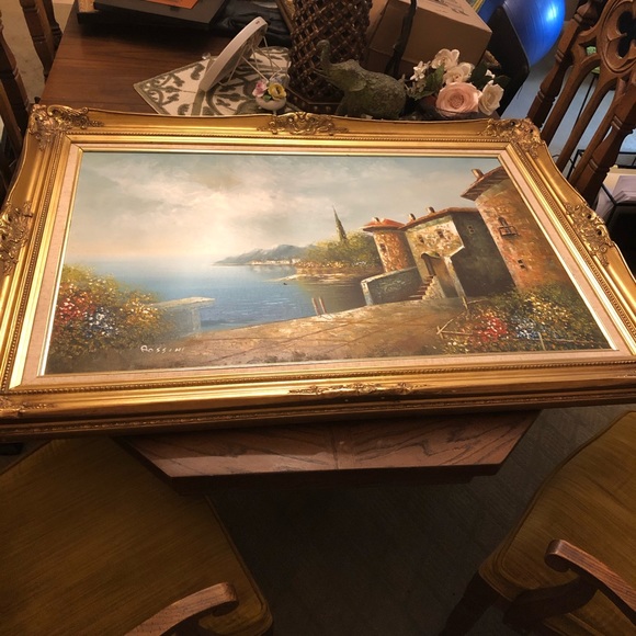 24x36 Rossini Oil Painting Coastal Italian Villa. - Picture 13 of 14